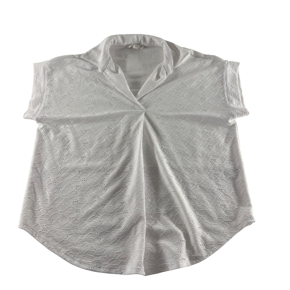 Rio & Rian New York Womens White Eyelet Lace V-Neck Notched Collar Blouse Small